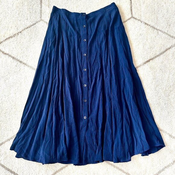 NWT New Frontier Navy Blue Button Front A-Line Maxi Skirt Sz 1X - Picture 1 of 5